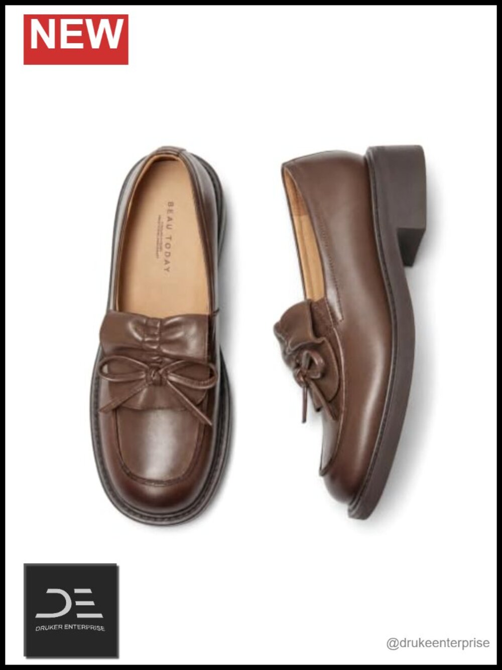 Women's Leather Chunky Platform Loafers with Bow Kiltie Slip-On Lug Sole